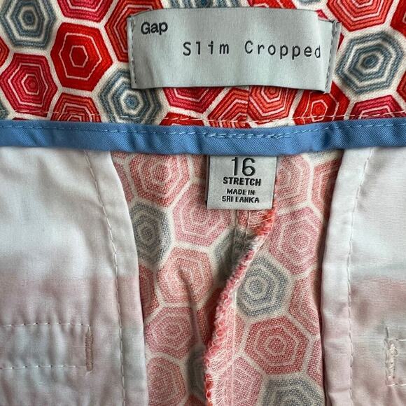 GAP Slim Cropped Orange Gray Geometric Hexagon Pants Size 16 Cotton Stretch - Picture 11 of 11